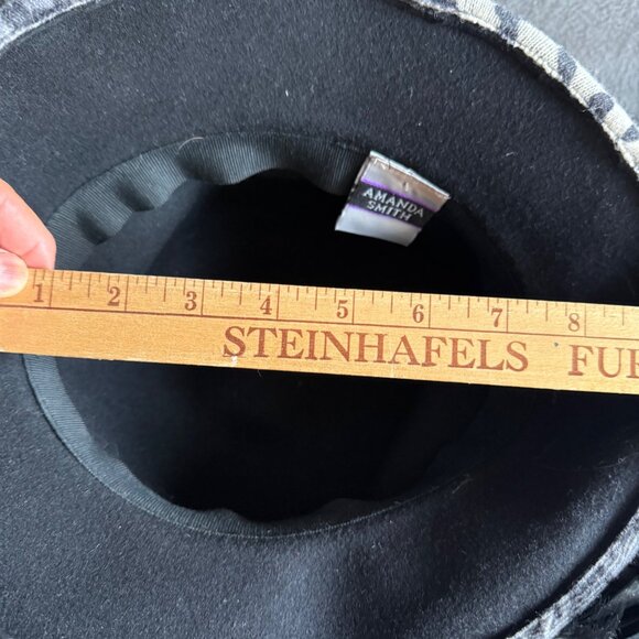 Vintage Amanda Smith Leopard Print Wool Cloche Hat Black Feather & Band - Picture 8 of 8